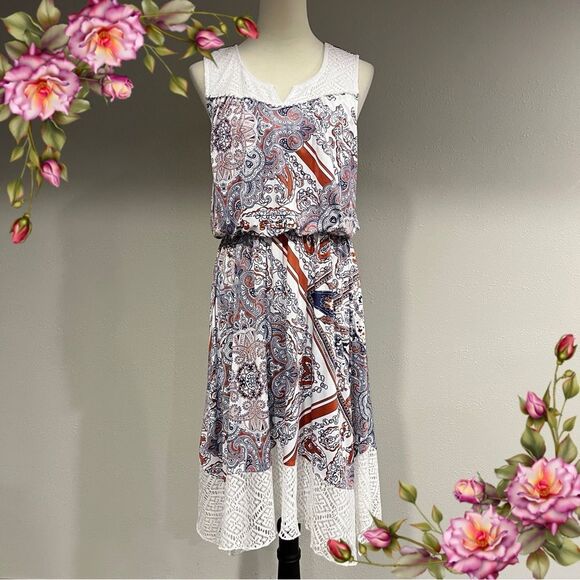 Paisley Print Sleeveless asymmetrical midi Dress size small - Picture 1 of 13